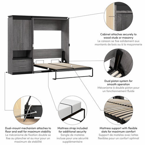 Full Murphy Bed with Storage Cabinet and Pull-Out Shelf (91W)