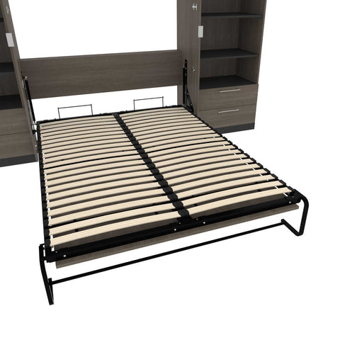 Queen Murphy Bed and 2 Shelving Units with Drawers (125W)