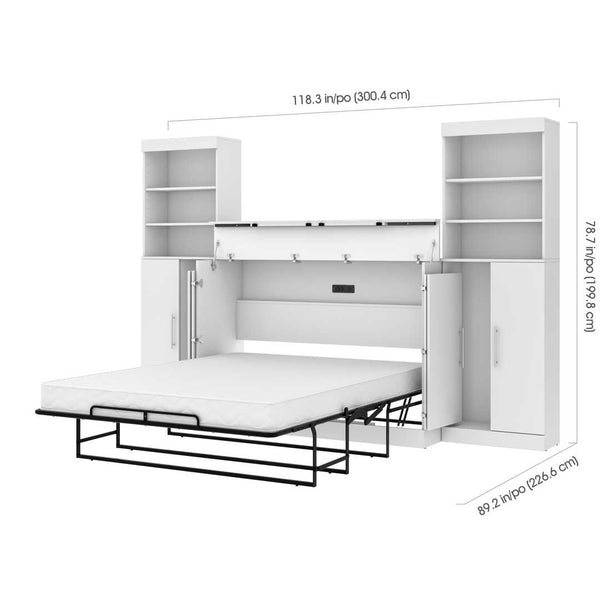 5-Piece Set Including One Queen Cabinet Bed with Mattress, Two 26″ Storage Units, and Two Hutches