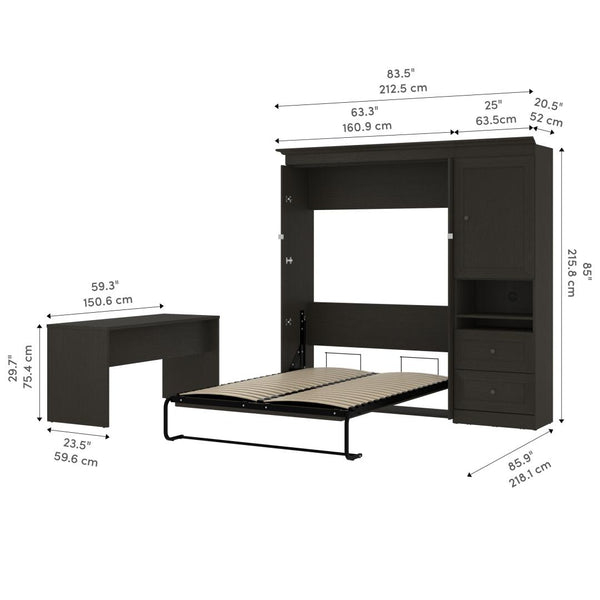 Full Murphy Bed and 1 Storage Unit with Mobile Nightstand and Desk (137”)