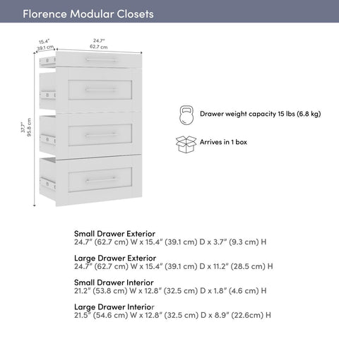 4 Drawer Set for Florence 25W x 16D Modular Reach-In or Walk-In Closet System Tower with Shelves, Shaker Style