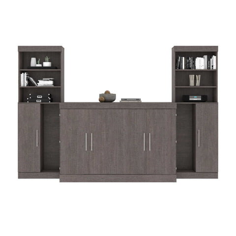 5-Piece Set Including One Queen Cabinet Bed with Mattress, Two 26″ Storage Units, and Two Hutches