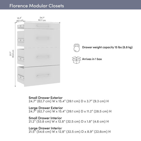 Modular Drawers (4) Set, Slab Style, 25W x 16D