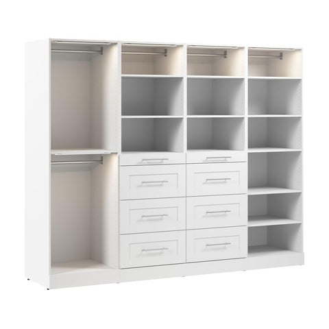 Modular Closet System with Shelves, Drawers, Clothing Rods & LED Lights, Shaker Style, 100W x 25D