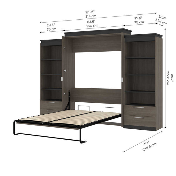 Queen Murphy Bed and 2 Shelving Units with Drawers (125W)