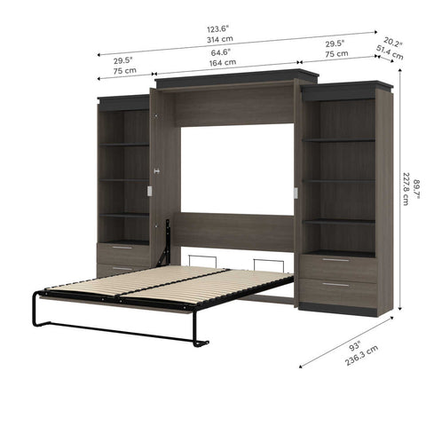 Queen Murphy Bed and 2 Shelving Units with Drawers (125W)