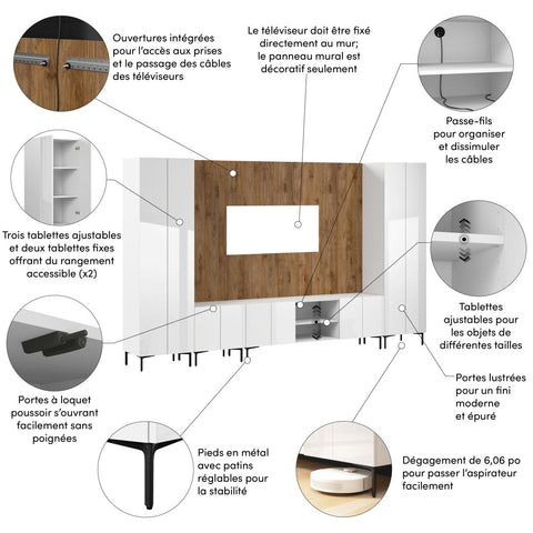 141W Modular Entertainment Center with TV Stand, Storage Cabinet, Tall Storage Cabinets, and Large Wall Panel