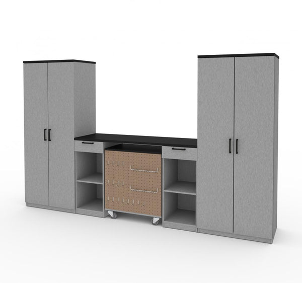 4-Piece Set with 2-Drawer Workbench and Large Storage Cabinets