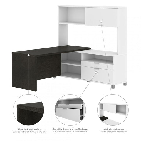 72W L-Shaped Desk with Drawers and Hutch