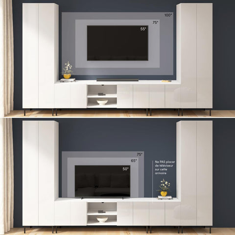 141W Modular Entertainment Center with TV Stand, Storage Cabinet, and Tall Storage Cabinets