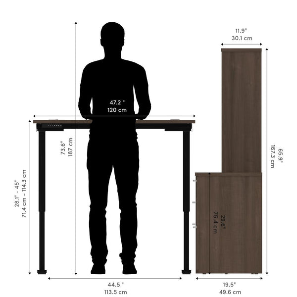 72W L-Shaped Standing Desk with Bookcase and File Cabinet