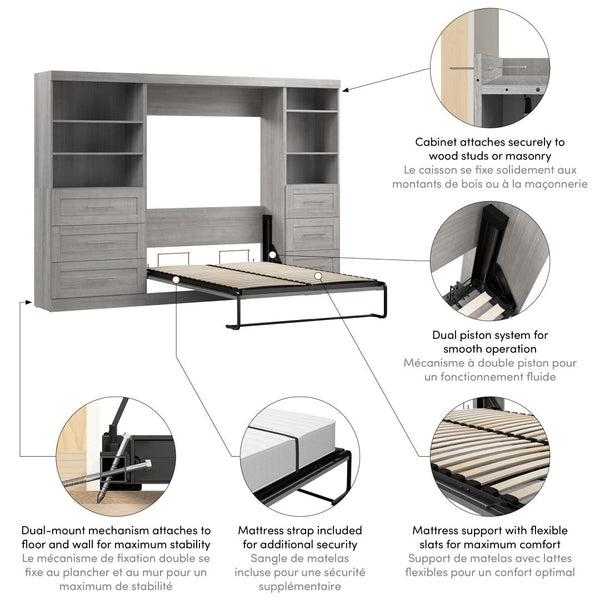 Full Murphy Bed and 2 Shelving Units with Drawers (120W)