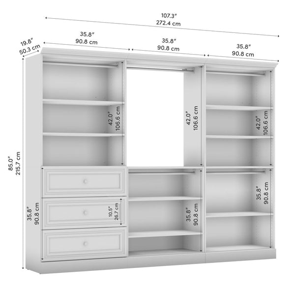 Traditional Closet System, Shelves, Drawers & Clothing Rods, 108W x 20D