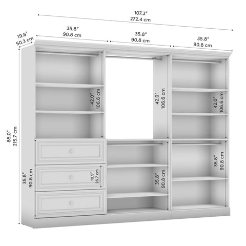 Traditional Closet System, Shelves, Drawers & Clothing Rods, 108W x 20D
