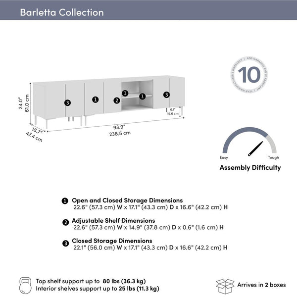 94W Modular Entertainment Center with TV Stand and Storage Cabinet