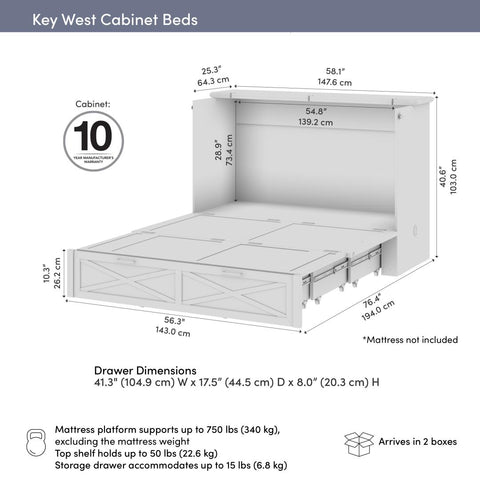 59W Full Murphy Cabinet Bed with Pullout Drawer