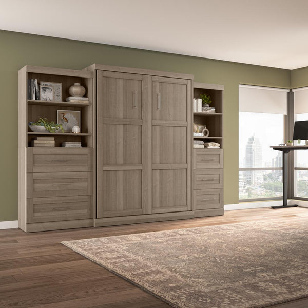 Queen Murphy Bed and 2 Shelving Units with Drawers (126W)