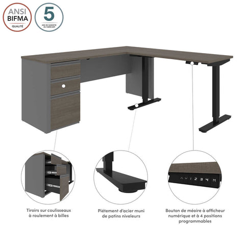 72W L-Shaped Standing Desk with Pedestal