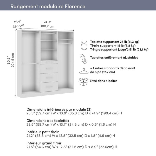 75W x 16D Modular Reach-In Closet System with Rods, Shelves, and Drawers, Slab Style