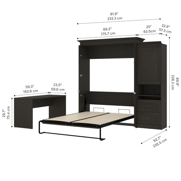 Queen Murphy Bed and 1 Storage Unit with Mobile Nightstand and Desk (118”)