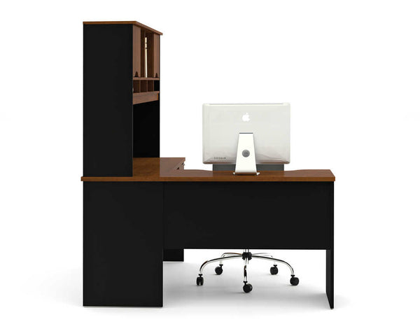 L-Shaped Desk with Dual Half Pedestal and Hutch