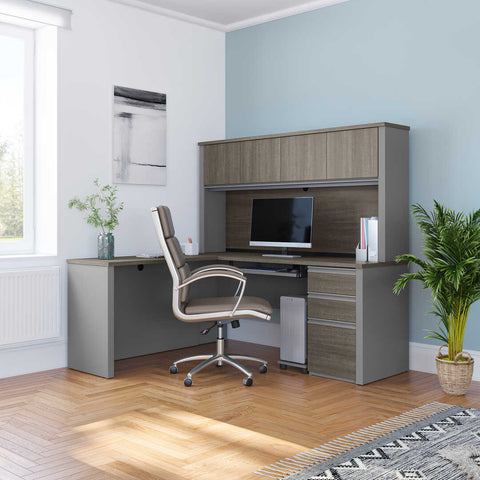 72W L-Shaped Desk with Pedestal and Hutch