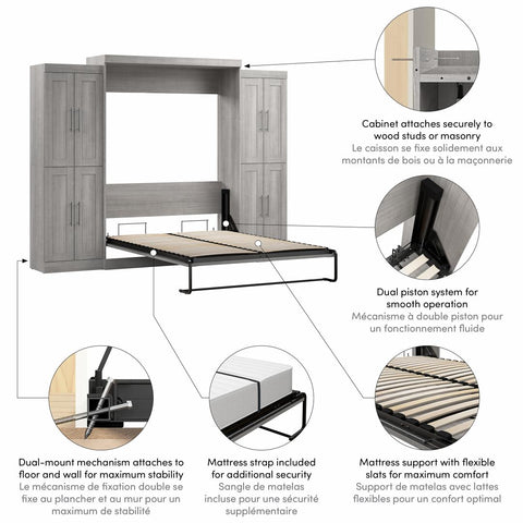 Queen Murphy Bed with Storage Cabinets (115W)