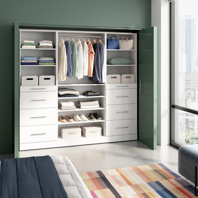 Modular Closet System with Shelves, Drawers & Clothing Rods, Slab Style, 85W x 16D