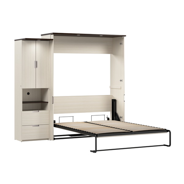 91W Queen Murphy Bed with Storage Cabinet