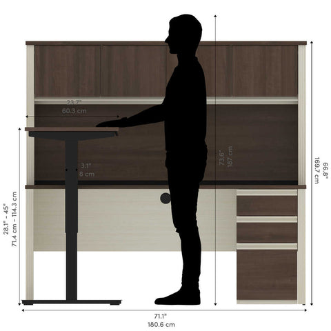 72W L-Shaped Standing Desk with Pedestal and Hutch