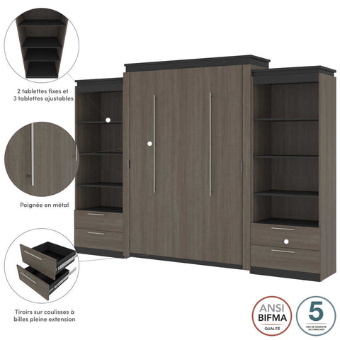 Queen Murphy Bed and 2 Shelving Units with Drawers (125W)
