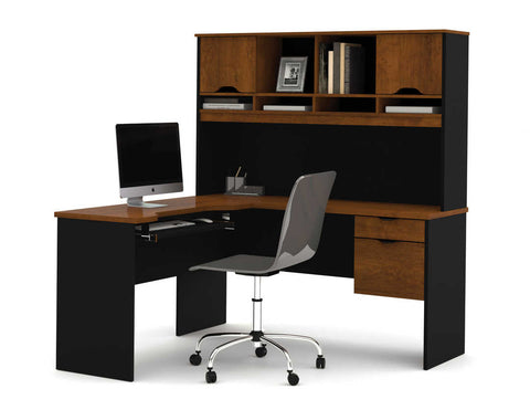 L-Shaped Desk with Dual Half Pedestal and Hutch