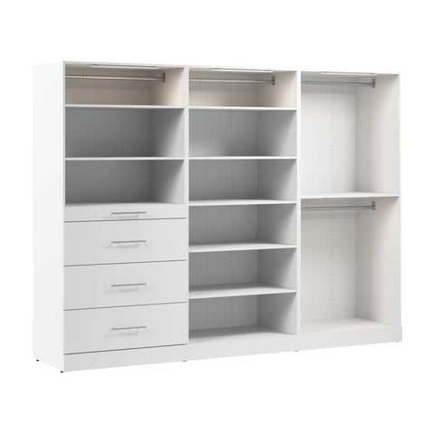 Modular Closet System with Shelves, Drawers, Clothing Rods & LED Lights, Slab Style, 107W x 25D