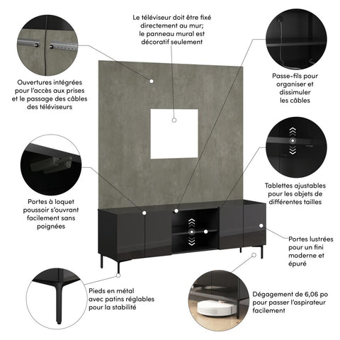 71W Modular Entertainment Center with TV Stand and Small Wall Panel