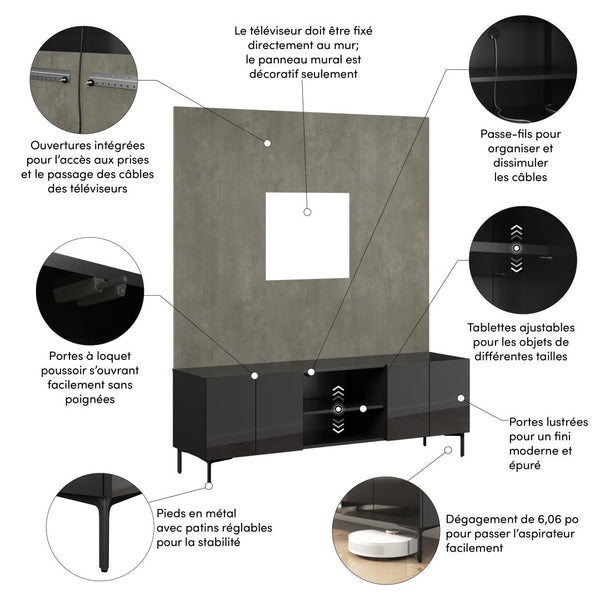 71W Modular Entertainment Center with TV Stand and Small Wall Panel