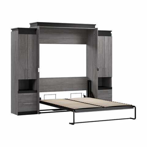 Queen Murphy Bed with Storage Cabinets and Pull-Out Shelves (106W)