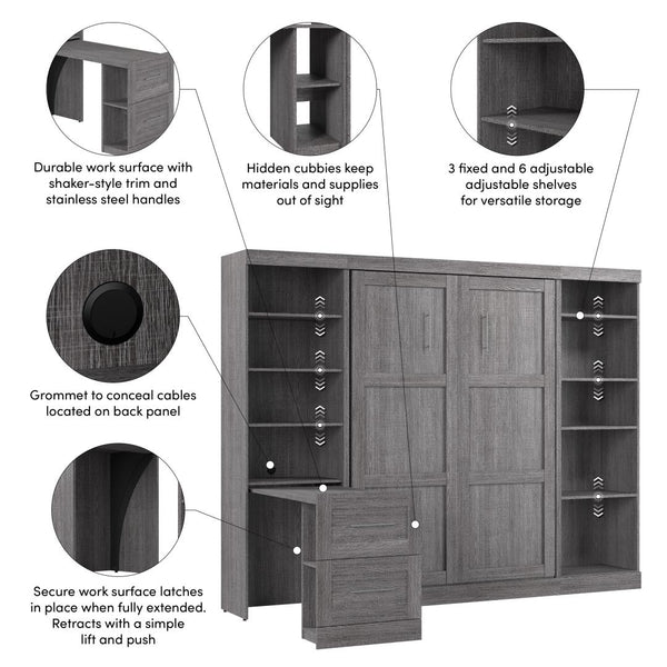 109W Full Size Murphy Bed with Pull-Out Desk and Storage
