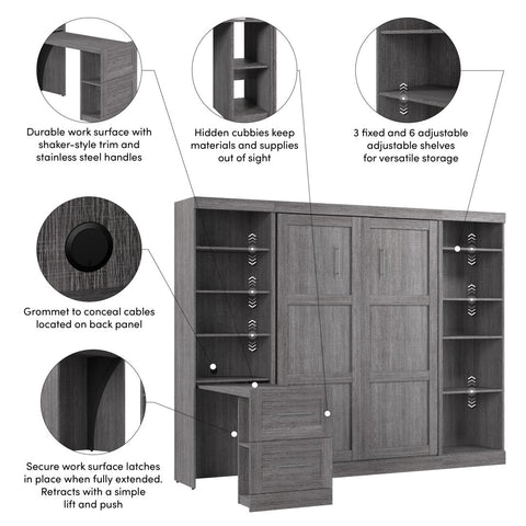 109W Full Size Murphy Bed with Pull-Out Desk and Storage