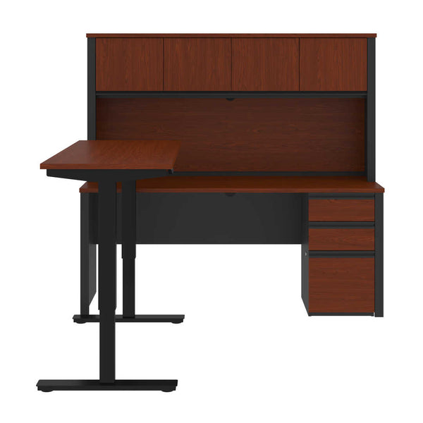 72W L-Shaped Standing Desk with Pedestal and Hutch
