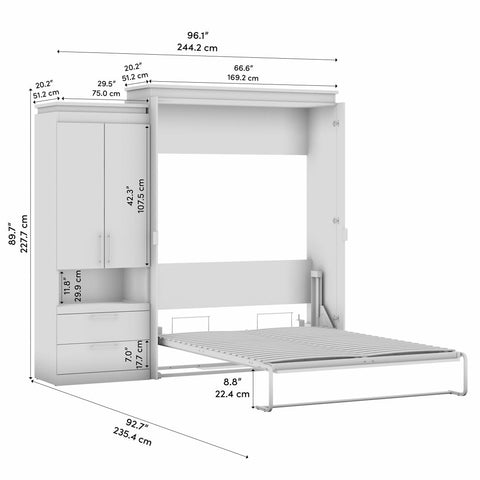 Queen Murphy Bed with Storage Cabinet and Pull-Out Shelf (97W)