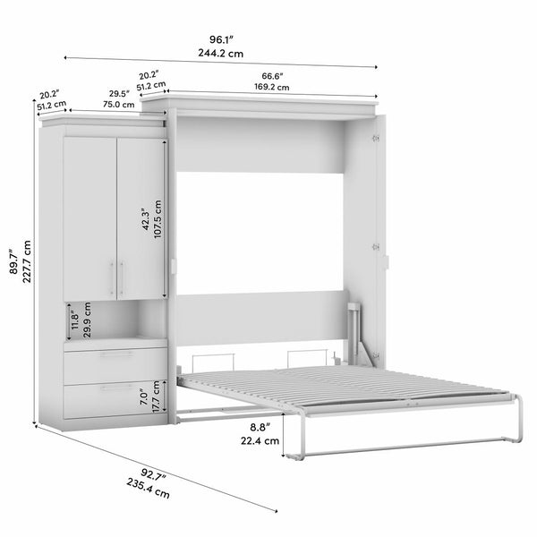 Queen Murphy Bed with Storage Cabinet and Pull-Out Shelf (97W)