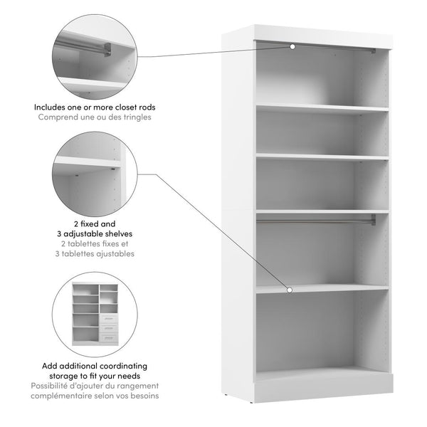Contemporary Closet System with Shelves & Clothing Rods, 36W x 19D