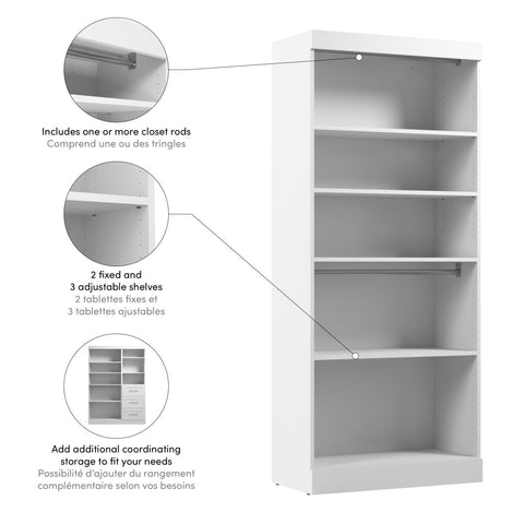 Contemporary Closet System with Shelves & Clothing Rods, 36W x 19D