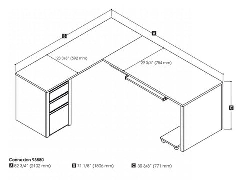 72W L-Shaped Desk with Pedestal