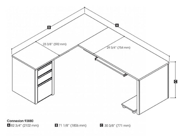 72W L-Shaped Desk with Pedestal