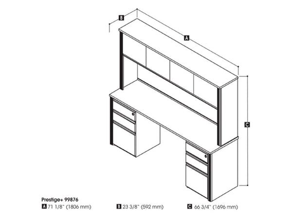 Credenza Desk with Hutch and Two Assembled Pedestals