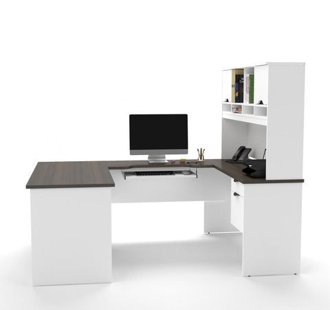U or L-Shaped Desk with Hutch, a Lateral File Cabinet and a Bookcase