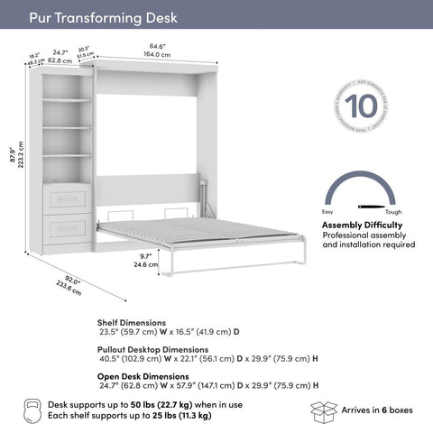 90W Queen Size Murphy Bed with Pull-Out Desk