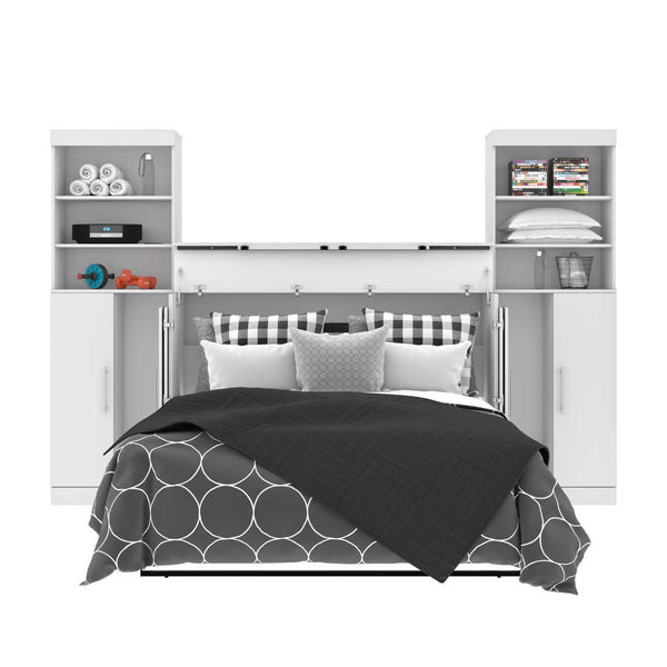 5-Piece Set Including One Queen Cabinet Bed with Mattress, Two 26″ Storage Units, and Two Hutches