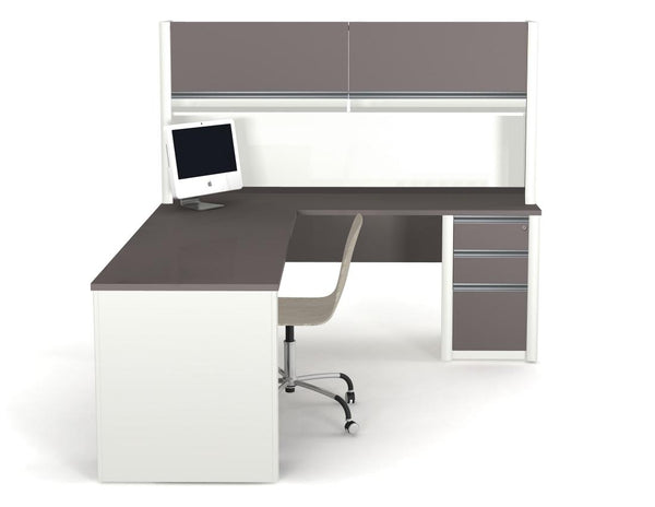 L-Shaped Desk with Hutch and Assembled Pedestal
